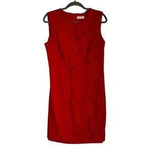 Calvin Klein Size 10 Red Ruffle Dress Women Formal Career Work Wear